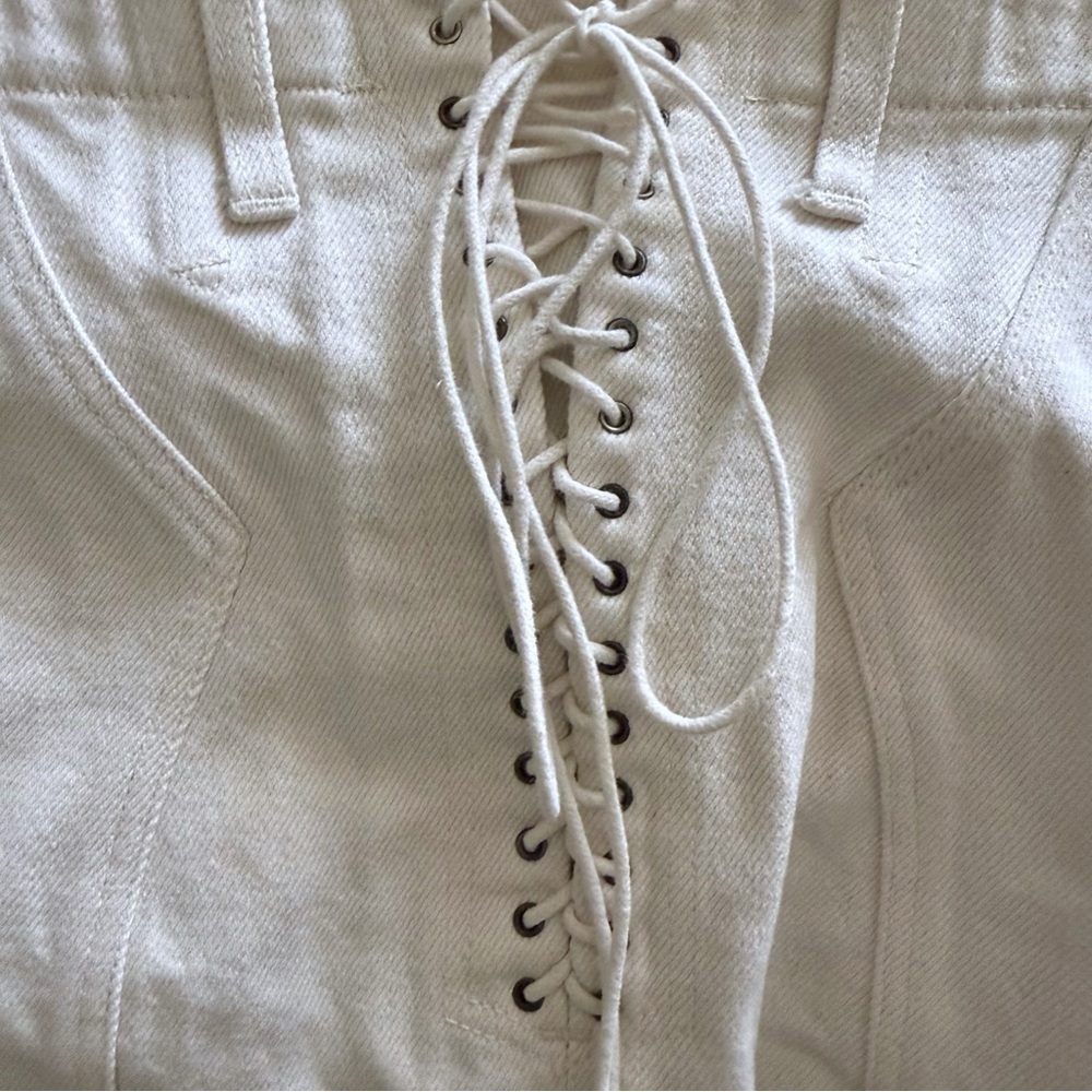 RARE Vintage Alaïa S/S 1991 Cream Denim Skirt With Back Lace-Up Detail Size 40 - Picture 5 of 6